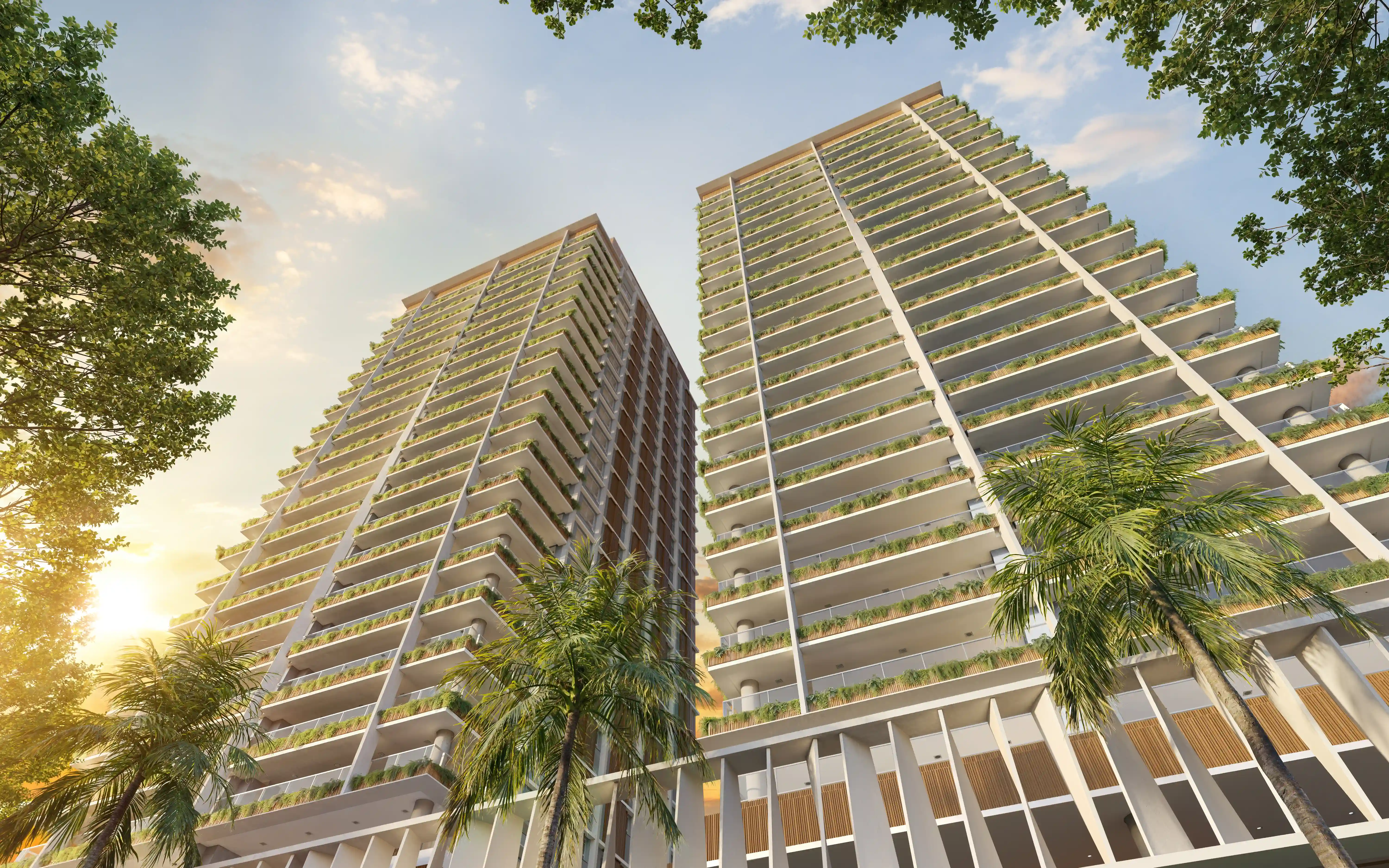 Renderização da fachada moderna e imponente do empreendimento GranOscar Ibirapuera.